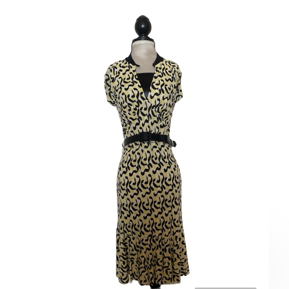 Vintage MILLY Silk Retro Midi Dress Belted Size M - Picture 1 of 14